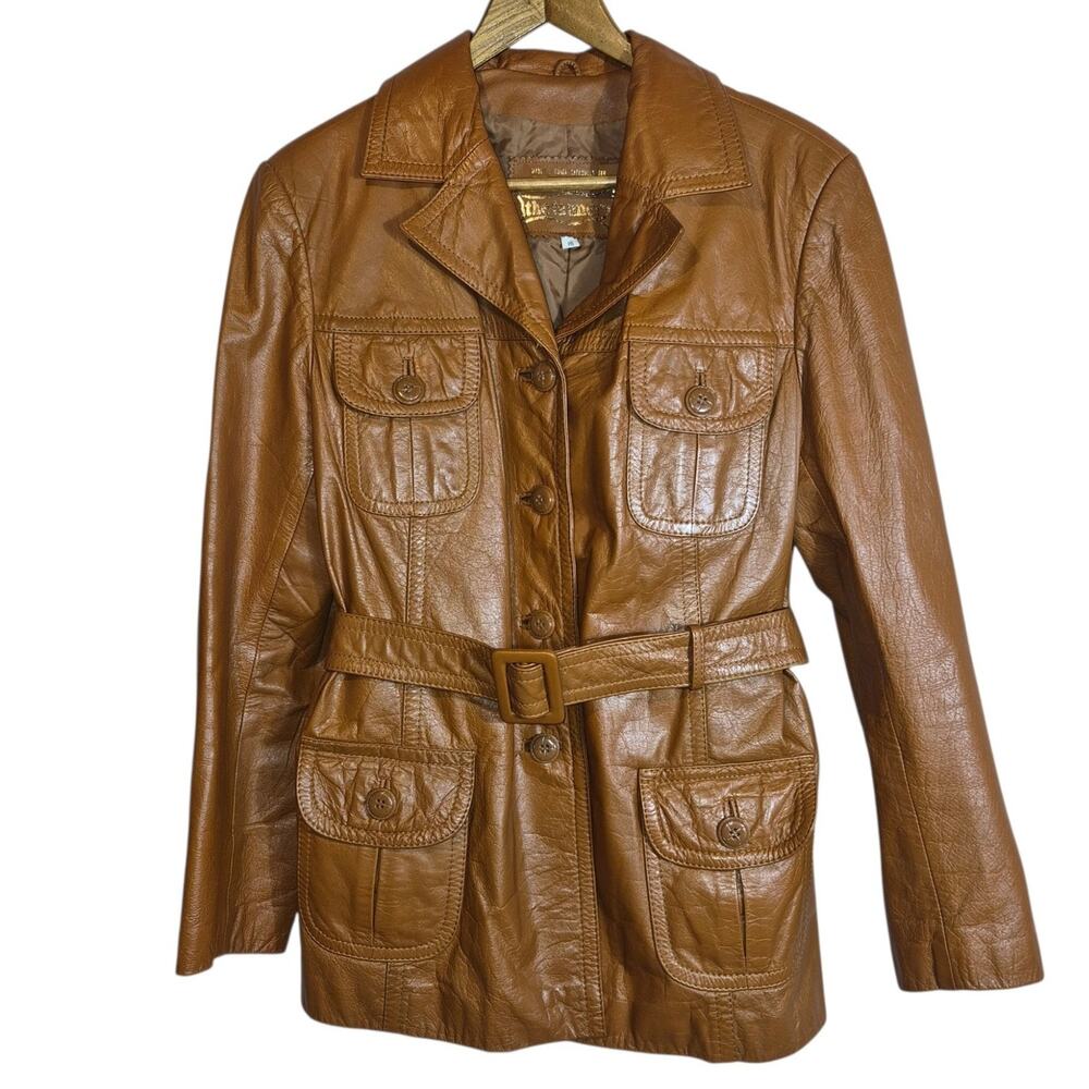 Vintage The Tannery Montgomery Ward Women's Belted Leather Safari Jacket M